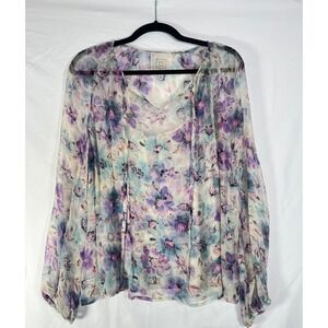 Johnny Was Lia Silk Blend Floral Print Tunic Top Blouse Women's M